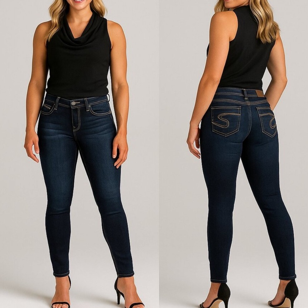 Silver Jeans Suki Jeggings Mid Rise Dark Wash Women's 14 x 31 Stretch Skinny